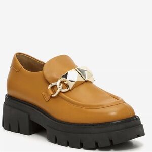 ASH Leroy Platform Loafers Golden Brown Leather Chunky Sole Chain Stud EU40 US 9
